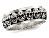 Men's Antiqued Polished Skull Ring in Sterling Silver with Spinning Center